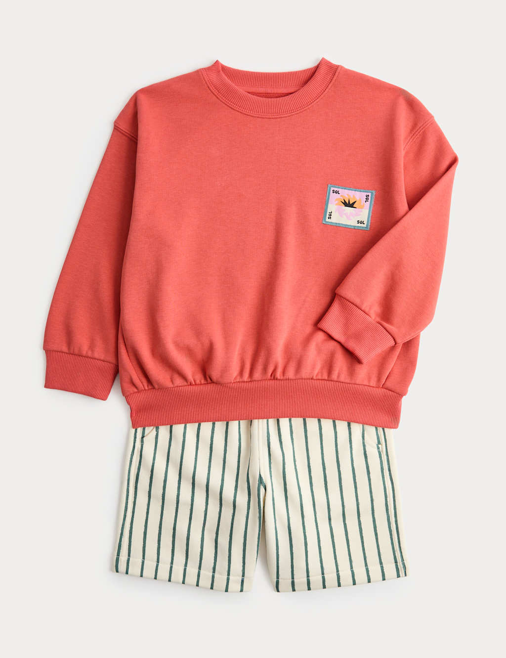 M&S Boys 2 Piece Cotton Rich Striped Outfit (2-8 Yrs) - 3-4 Years - Red Mix