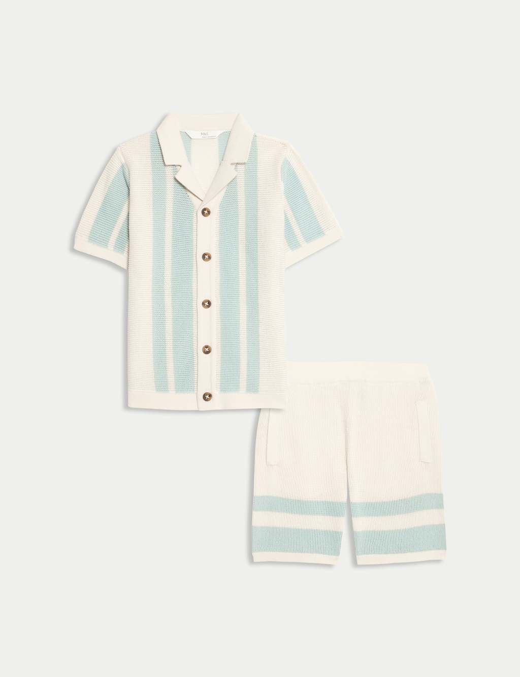 M&S Collection Boys 2pc Pure Cotton Knitted Top & Bottom Outfit (2-8 Yrs) - 4-5 Y - Blue Mix, Blue Mix