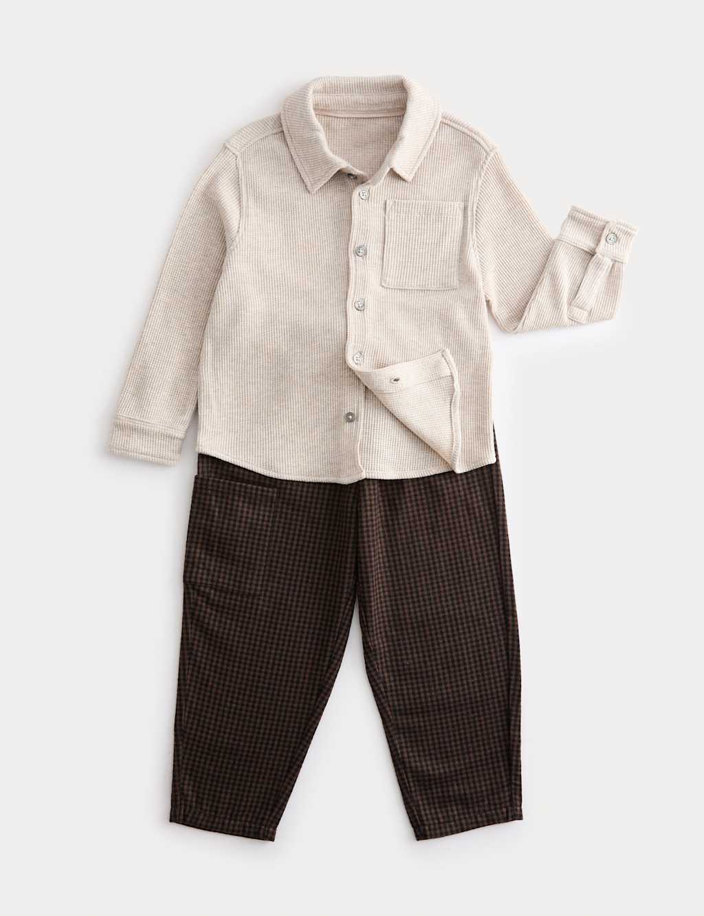 M&S Collection Boys 2pc Shirt & Trouser Outfit (2-8 Yrs) - 3-4 Y - Brown Mix, Brown Mix