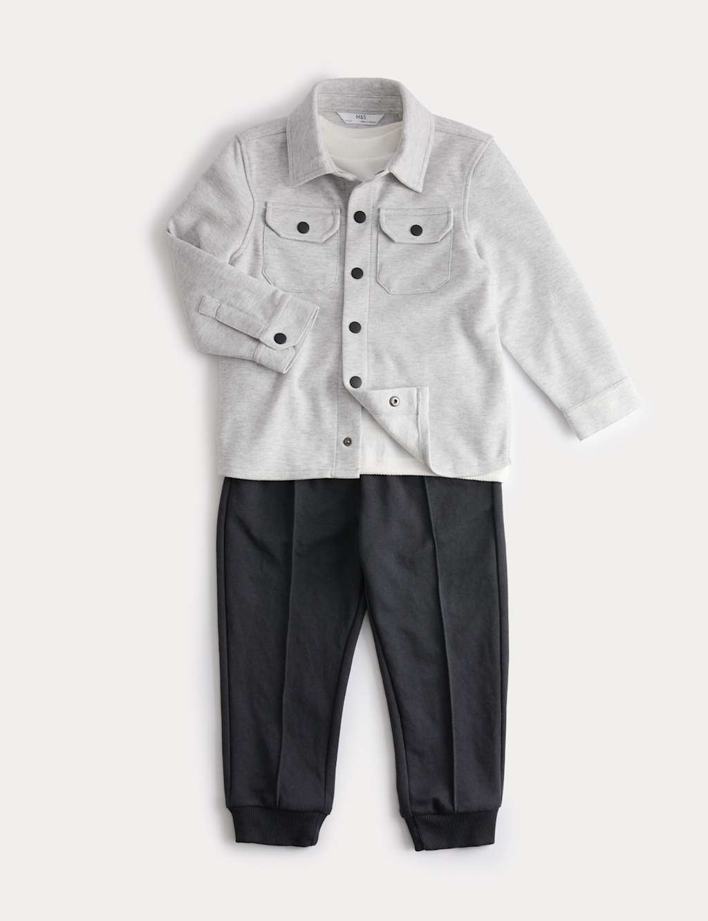 M&S 3pc Cotton Rich Outfit (2-8 Yrs) Grey Mix