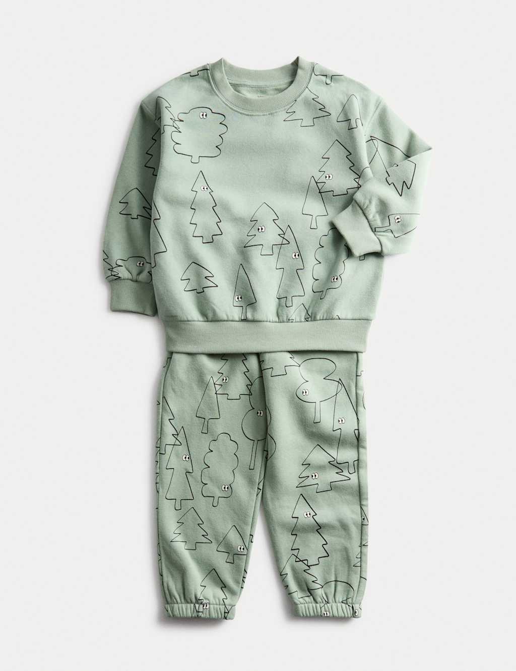 M&S 2pc Cotton Rich Christmas Tree Outfit (1-8 Yrs) Green