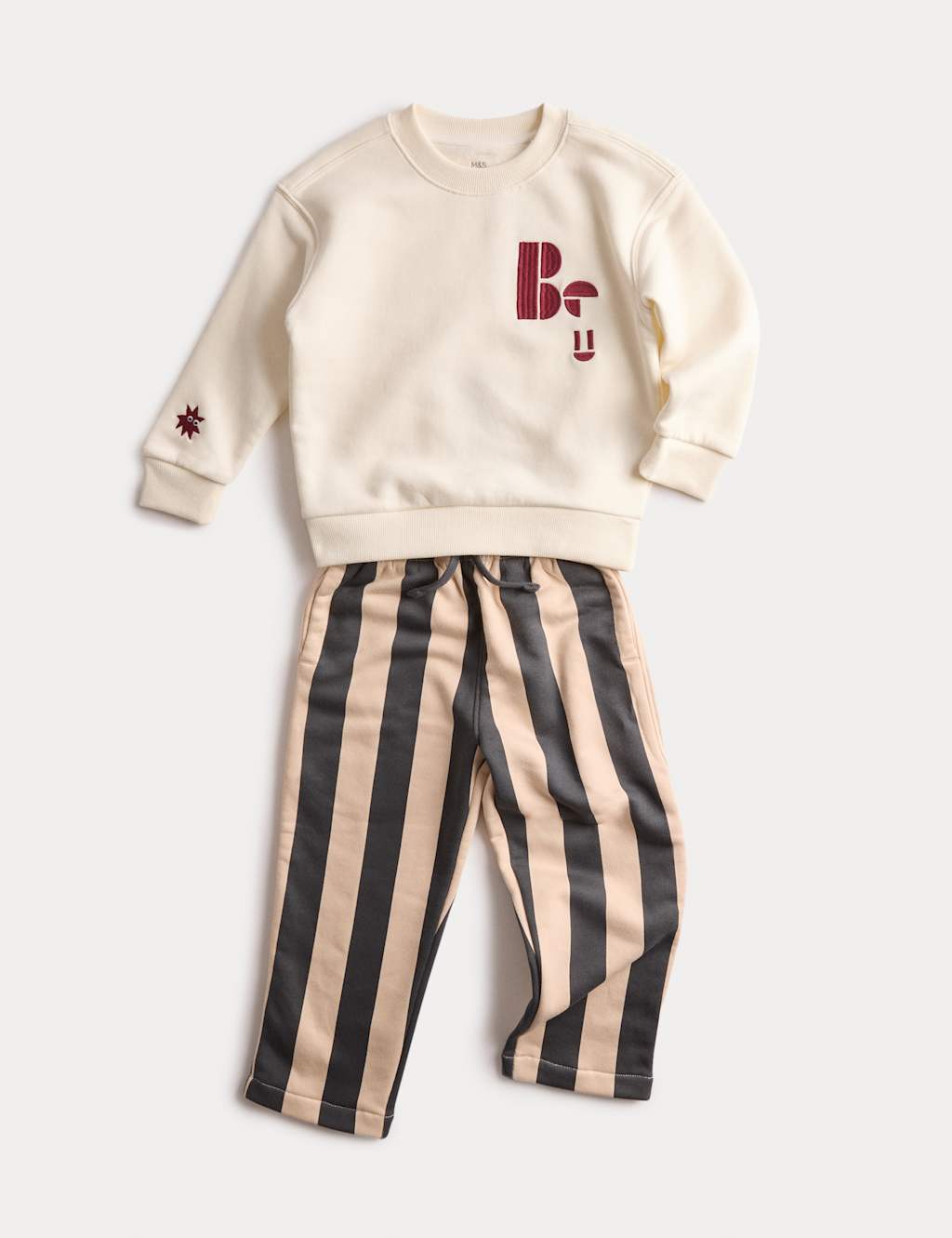M&S 2pc Cotton Rich Striped Outfit (2-8 Yrs) Cream Mix