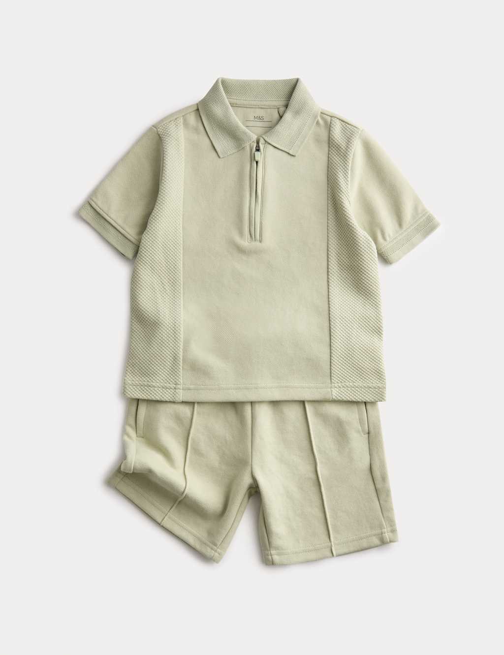 M&S Boys 2 Piece Pique Polo & Short Set (1-8 Yrs) - 2-3 Years - Light Green