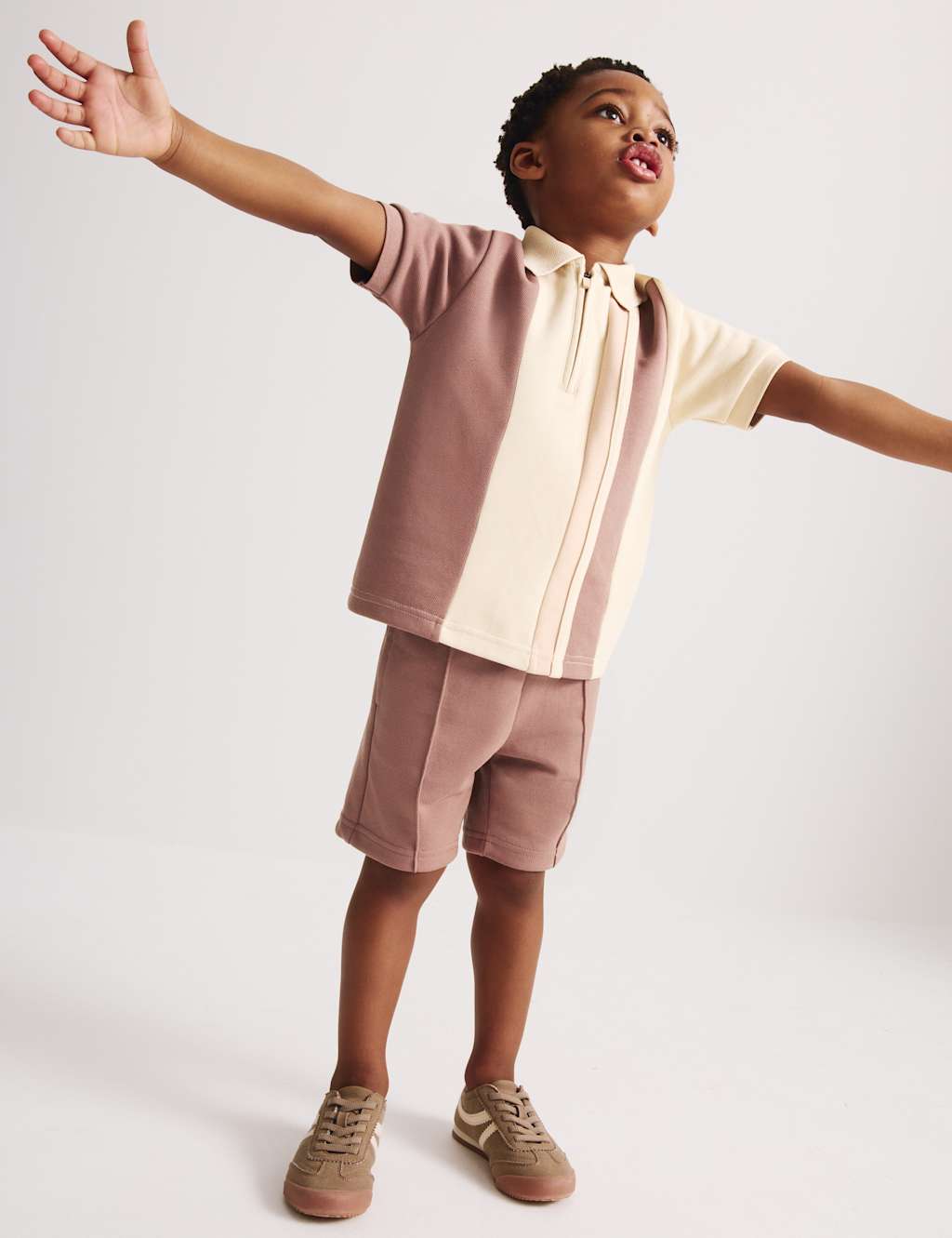 M&S Boys 2pc Cotton Blend Pique Colour Block Polo Outfit (1-8 Yrs) - 2-3 Years - Mocha