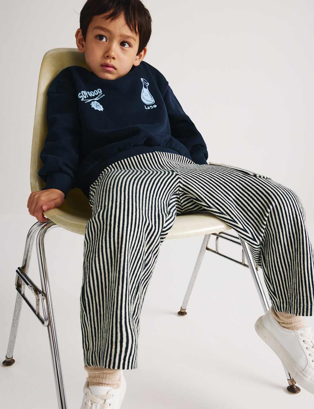 M&S Boys 2 Piece Cotton Rich Noodle Graphic Outfit (2-8 Yrs) - 7-8 Years - Navy Mix