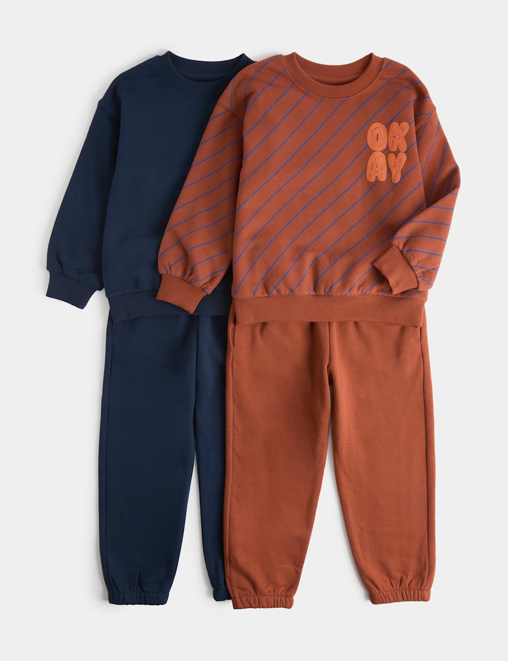 M&S Boys 2 Pack Cotton Rich Top and Jogger Sets (2-8 Yrs) - 4-5 Years - Navy Mix