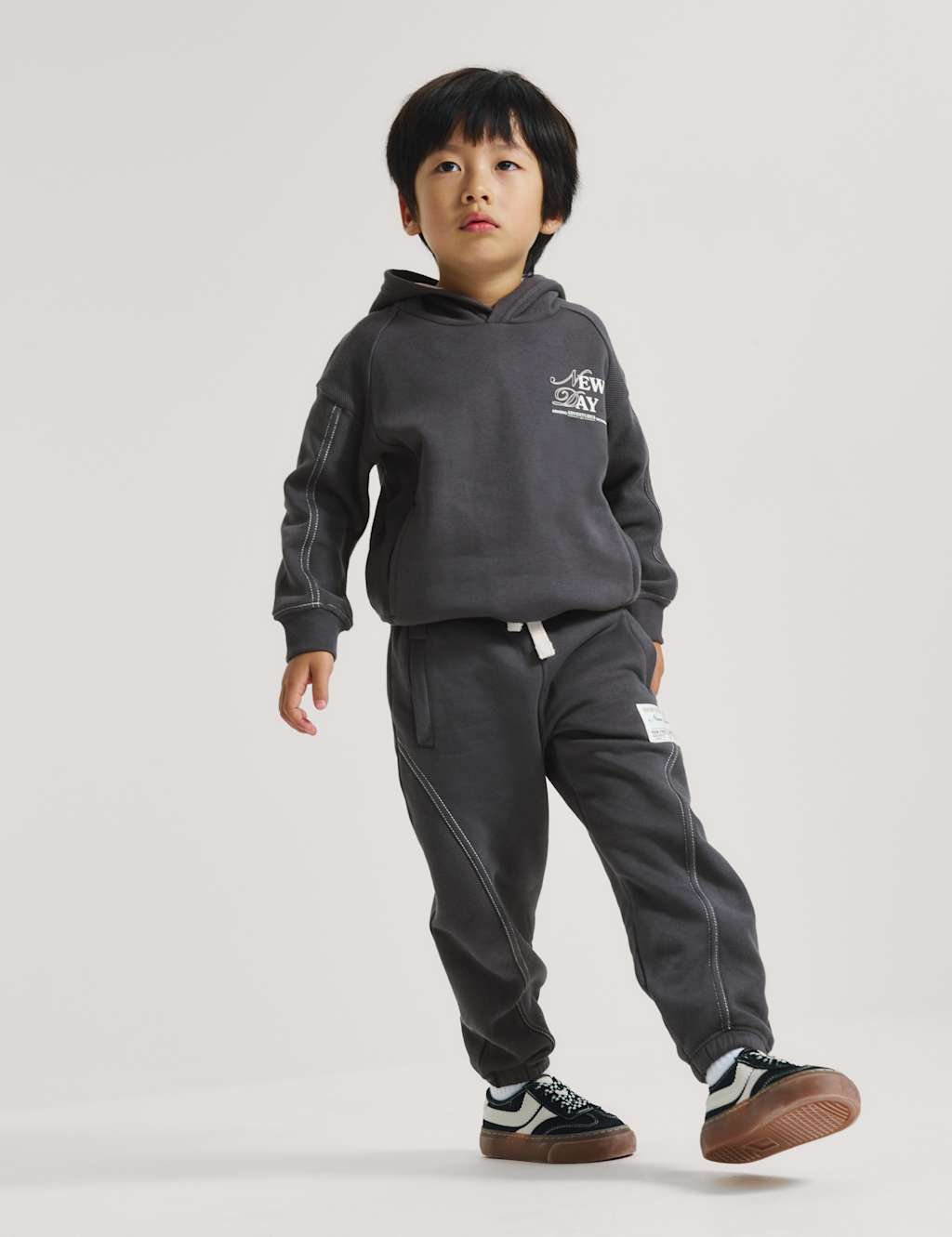 M&S Boys Cotton Rich Graphic Top & Bottom Outfit (2-8 Yrs) - 2-3 Years - Carbon