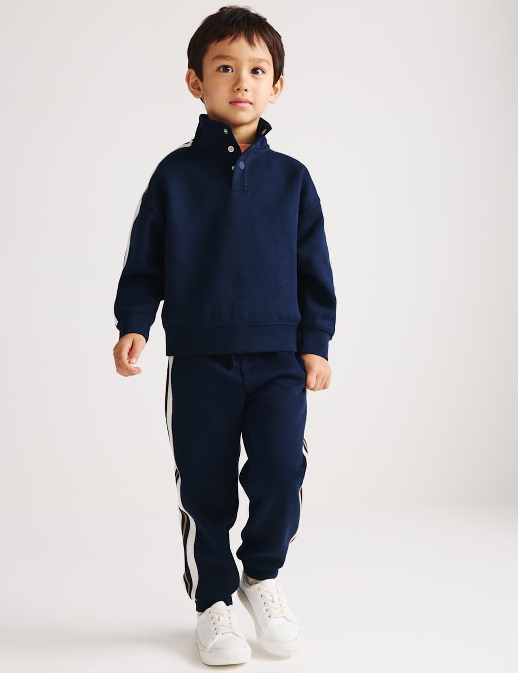 M&S Boys 2 Piece Cotton Blend Side Taped Outfit (2-8 Yrs) - 2-3 Years - Navy