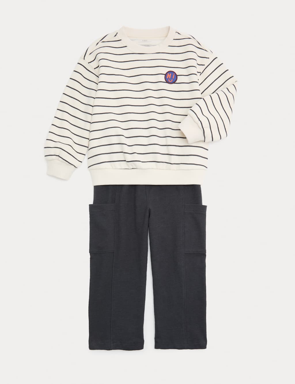 M&S Boys 2 Piece Cotton Rich Striped Sweatshirt Outfit (2-8 Yrs) - 2-3 Years - Cream Mix