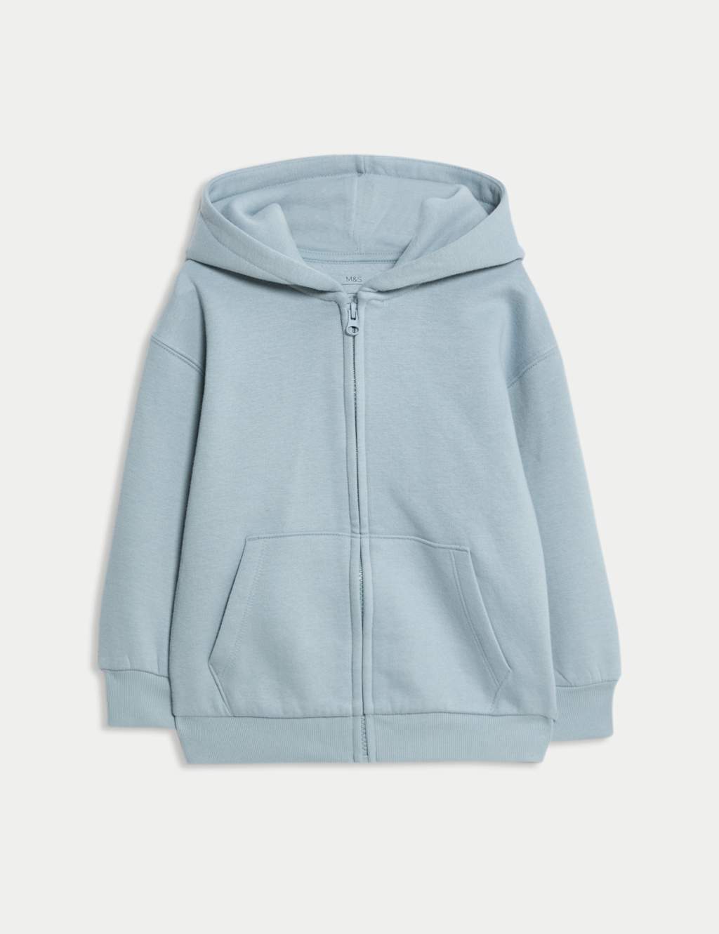 M&S Cotton Rich Zip Hoodie (2-8 Yrs) Pale Blue
