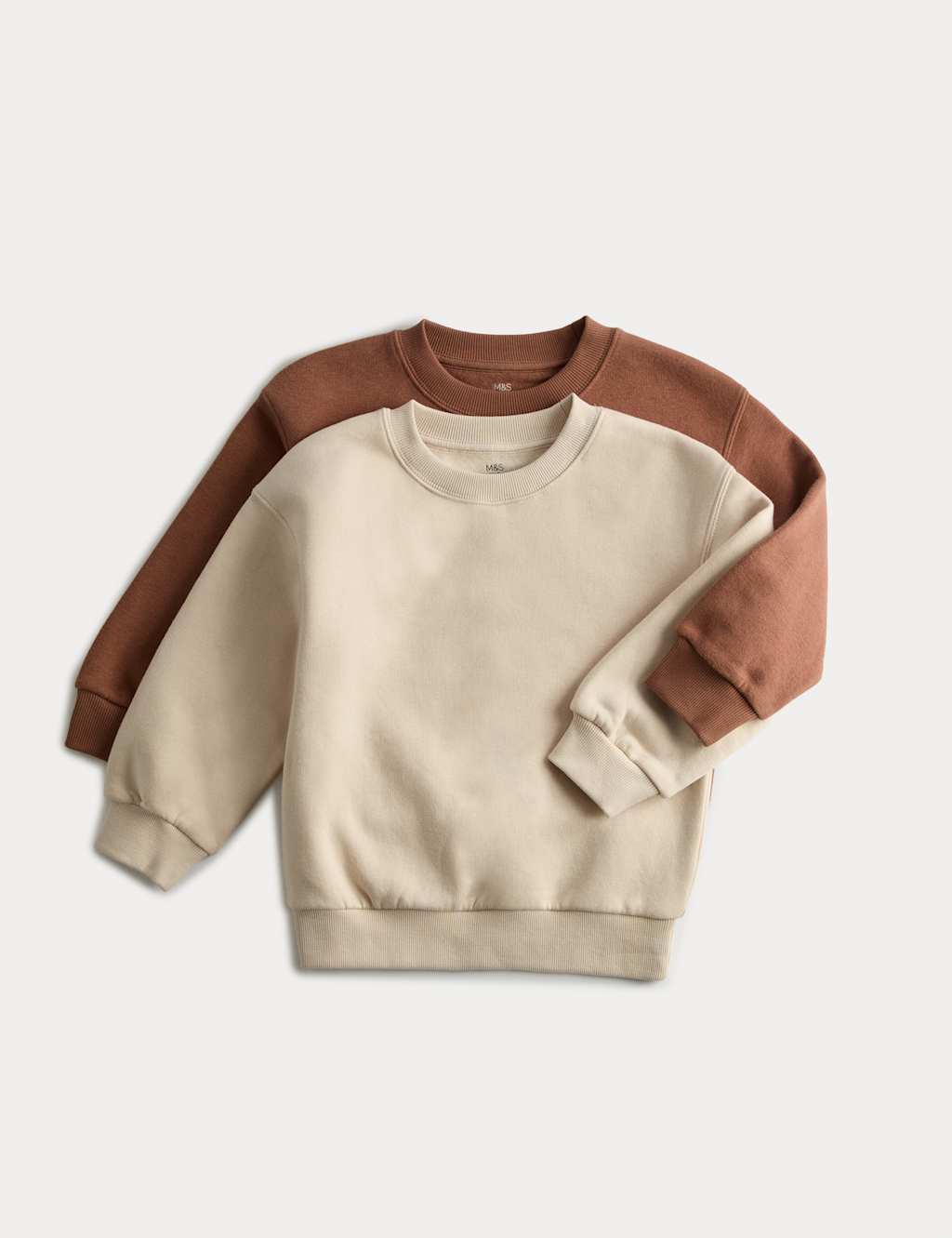 M&S 2 Pack Cotton Rich Sweatshirts (2-8 Yrs) Neutral