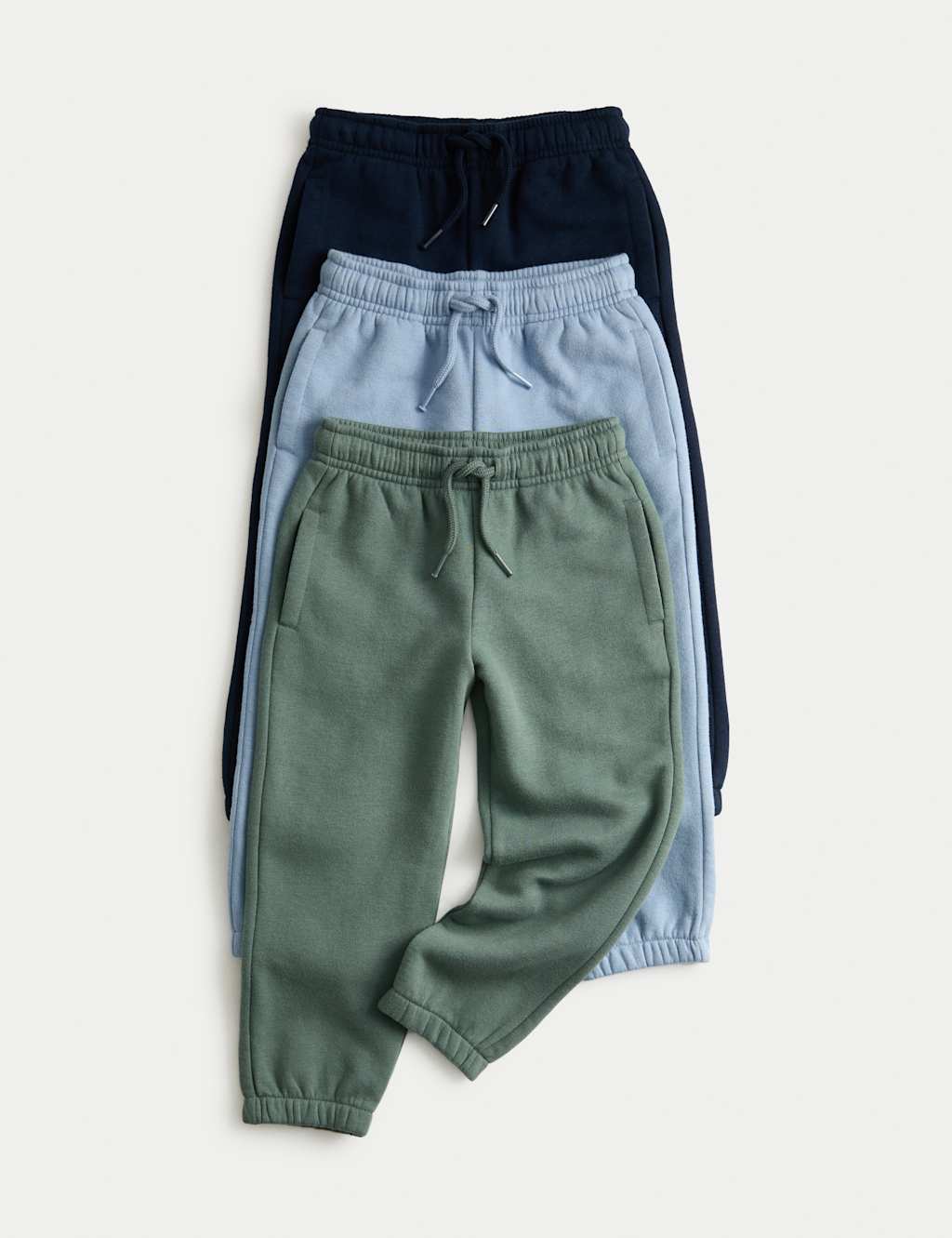 M&S 3pk Cotton Rich Plain Joggers (2-8 Yrs) Navy Mix