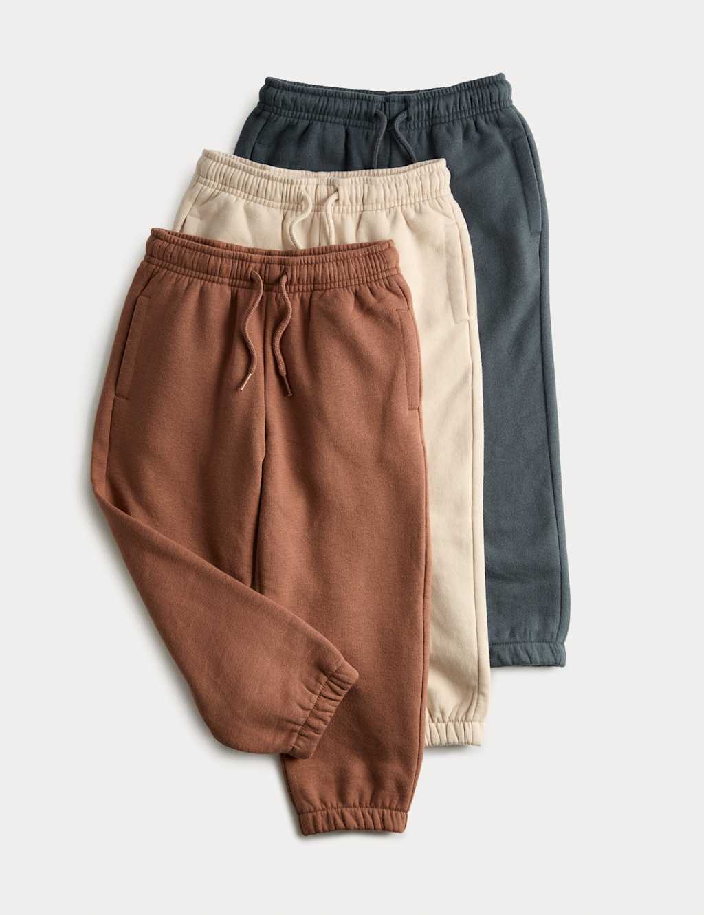 M&S Collection Boys 3pk Cotton Rich Plain Joggers (2-8 Yrs) - 3-4 Y - Neutral, Neutral