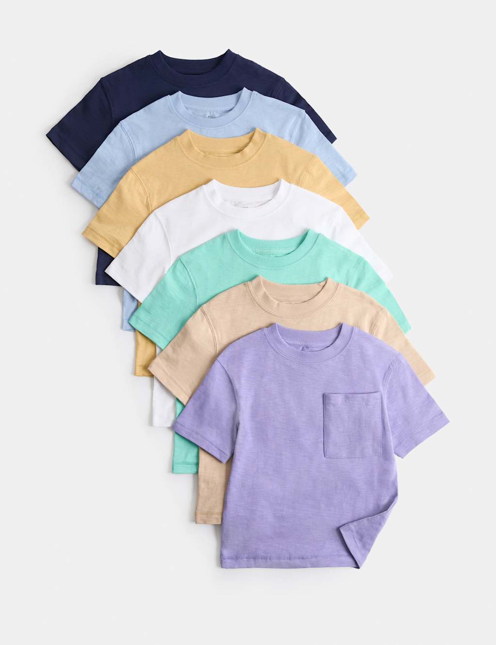 M&S Boys 7 Pack Pure Cotton T-Shirts (2-8 Yrs) - 2-3 Years - Navy Mix