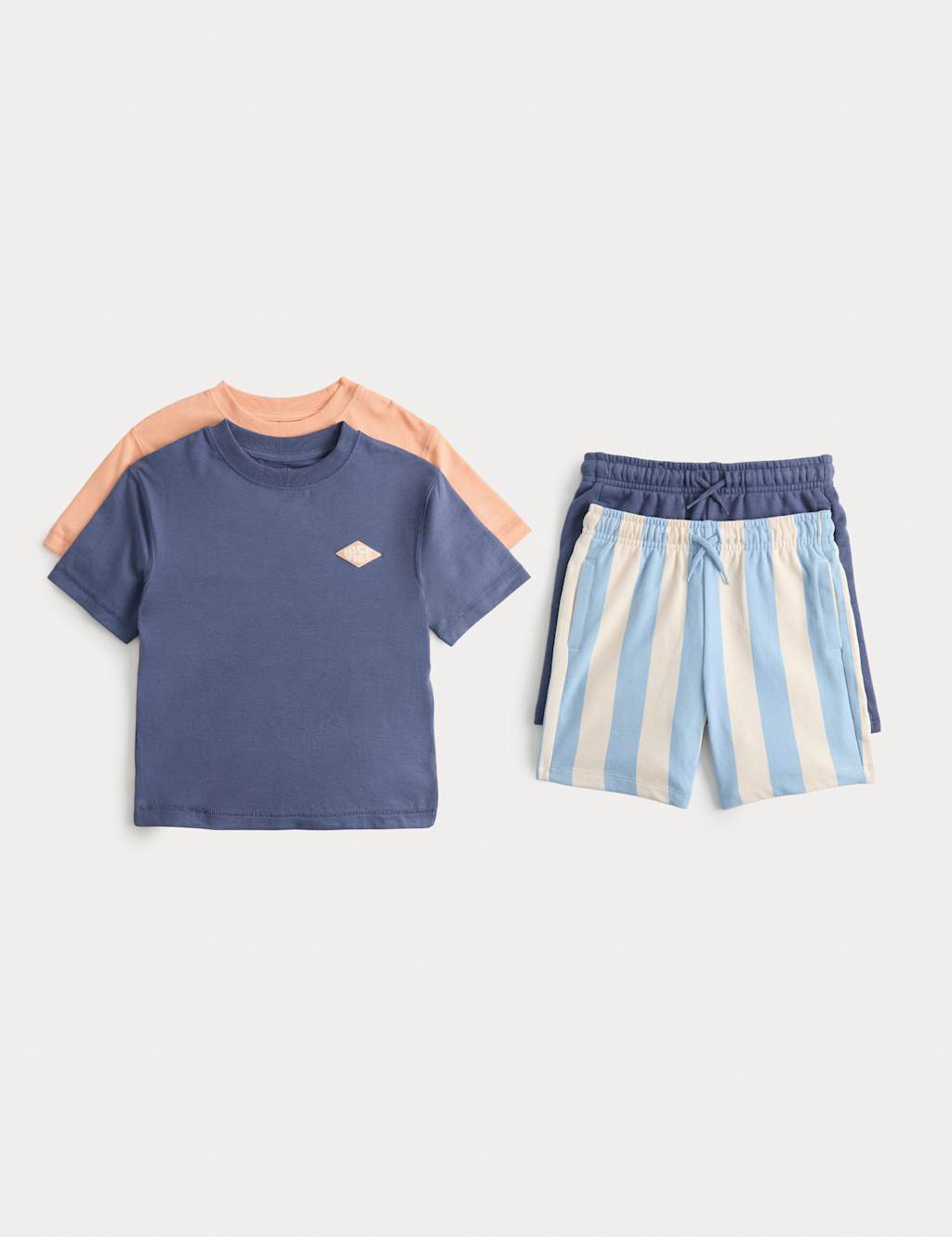 M&S Boys 2 Pack Cotton Rich Top & Bottom Outifts (2-8 Yrs) - 3-4 Years - Blue Mix