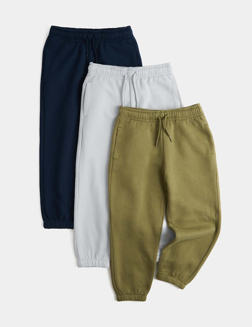 M&S Boys 3 Pack Cotton Rich Joggers (2-8 Yrs) - 7-8 Years - Navy Mix