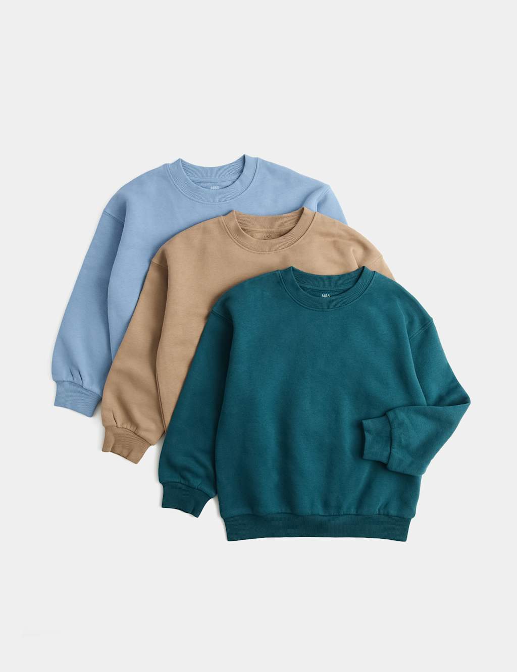 M&S Boys 3 Pack Cotton Rich Sweatshirts (2-8 Yrs) - 2-3 Years - Green Mix