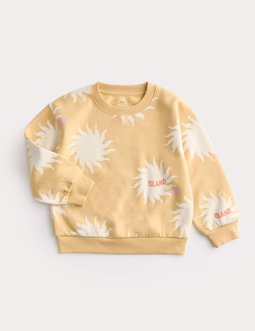 M&S Boys Cotton Rich Sun Print Sweatshirt (2-8 Yrs) - 2-3 Years - Yellow Mix