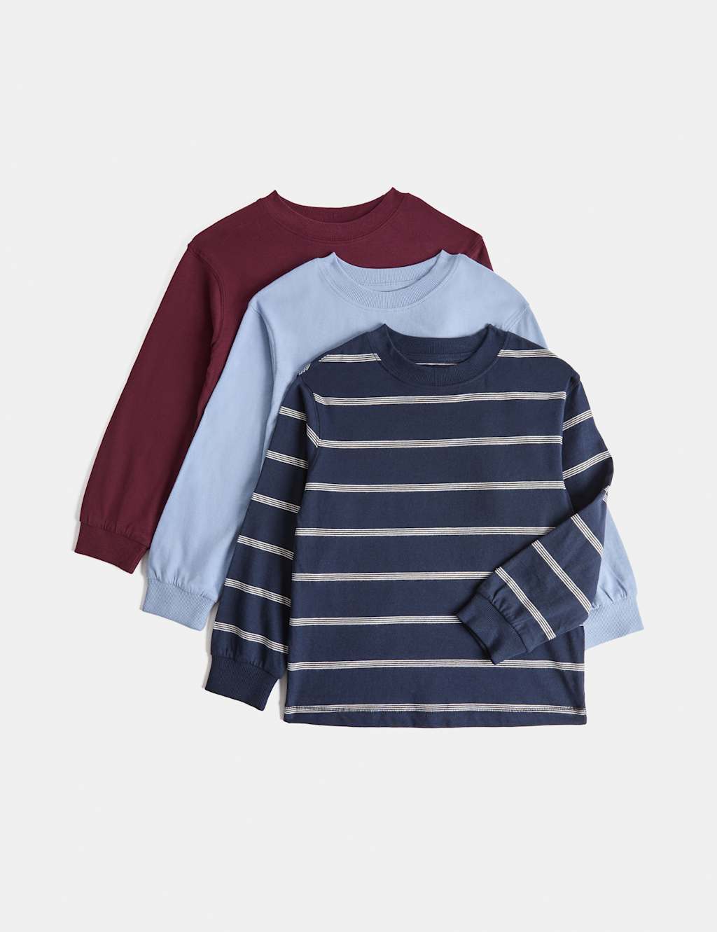 M&S Boys 3 Pack Pure Cotton Tops (2-8 Yrs) - 7-8 Years - Navy Mix