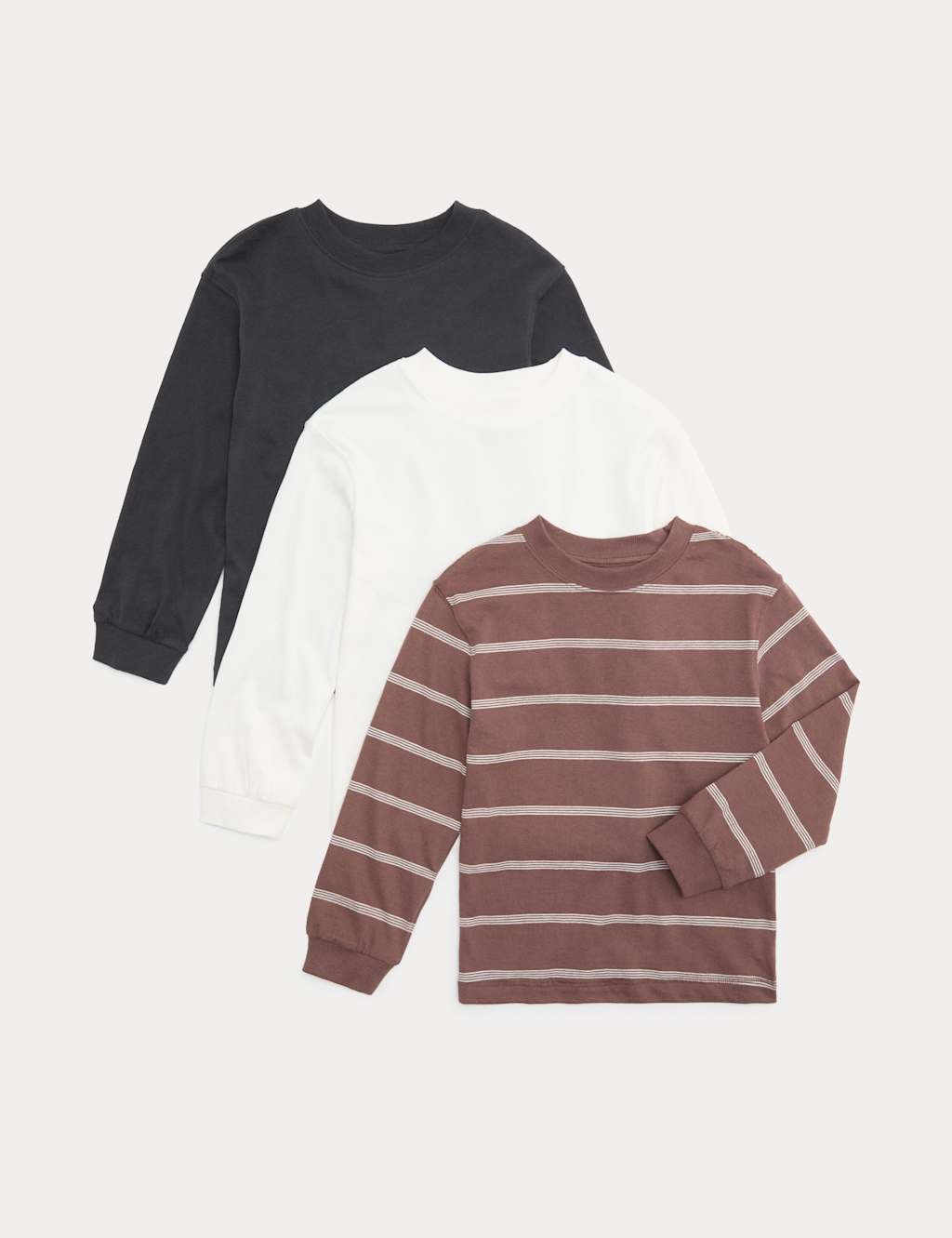 M&S Boys 3 Pack Pure Cotton Tops (2-8 Yrs) - 4-5 Years - Brown Mix