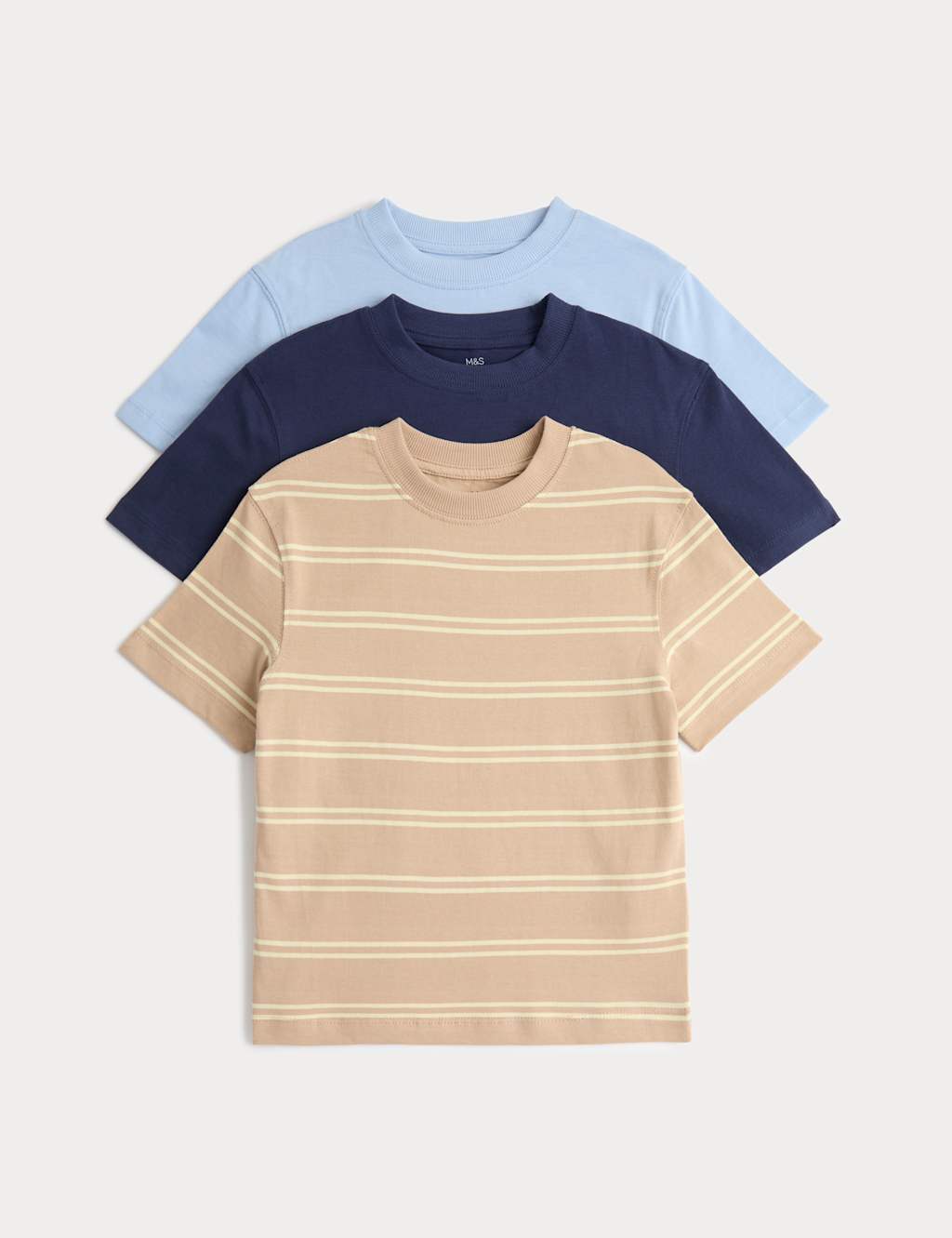 M&S Boys 3 Pack Pure Cotton T-Shirts (2-8 Yrs) - 2-3 Years - Navy Mix