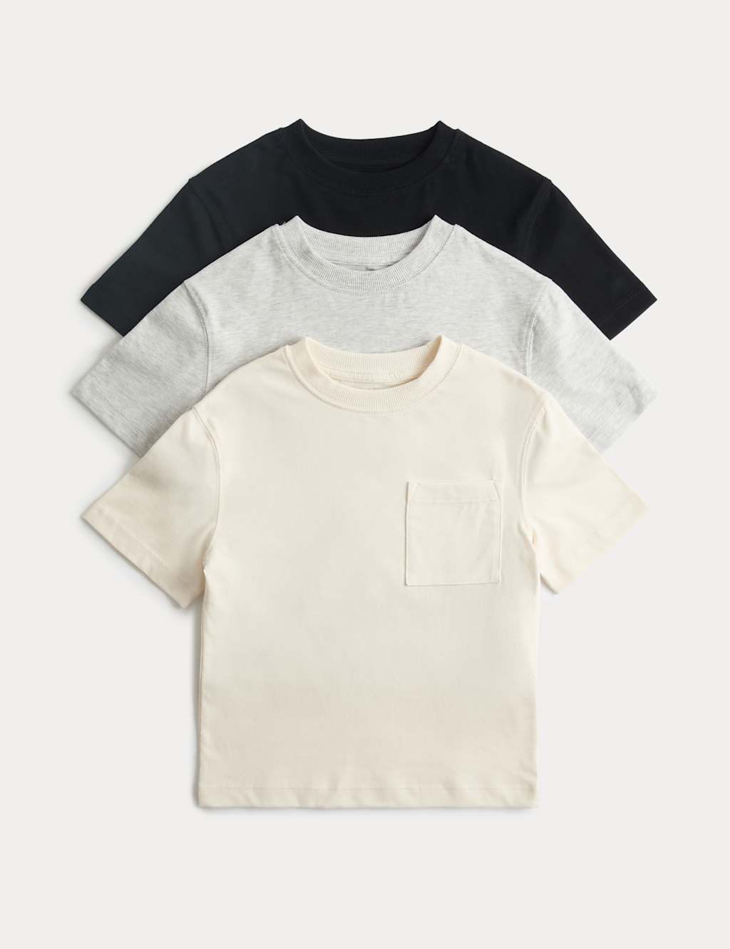 M&S Boys 3 Pack Pure Cotton T-Shirts (2-8 Yrs) - 3-4 Years - Cream Mix