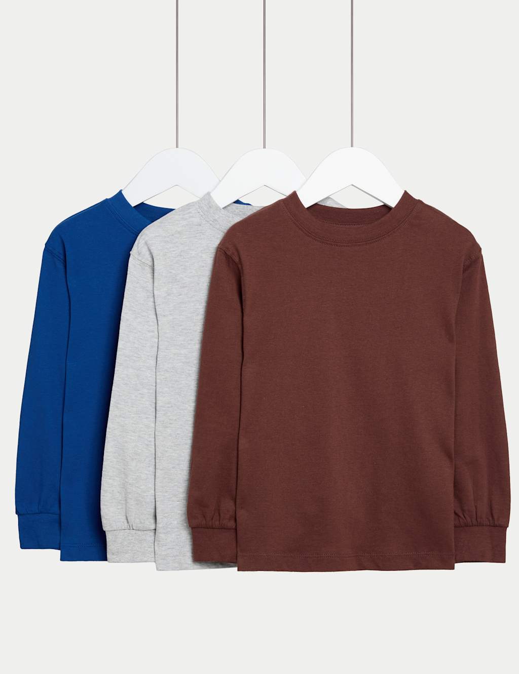 M&S 3pk Pure Cotton Plain T-Shirts (2-8 Yrs) Blue Mix