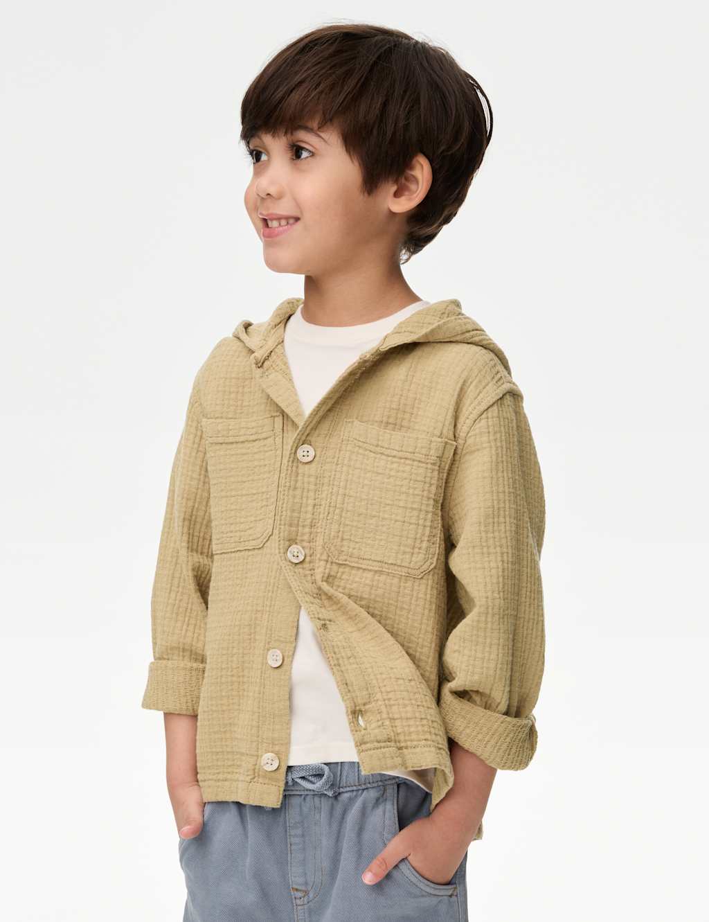 Pure Cotton Textured Hooded Shirt (2-8 Yrs)