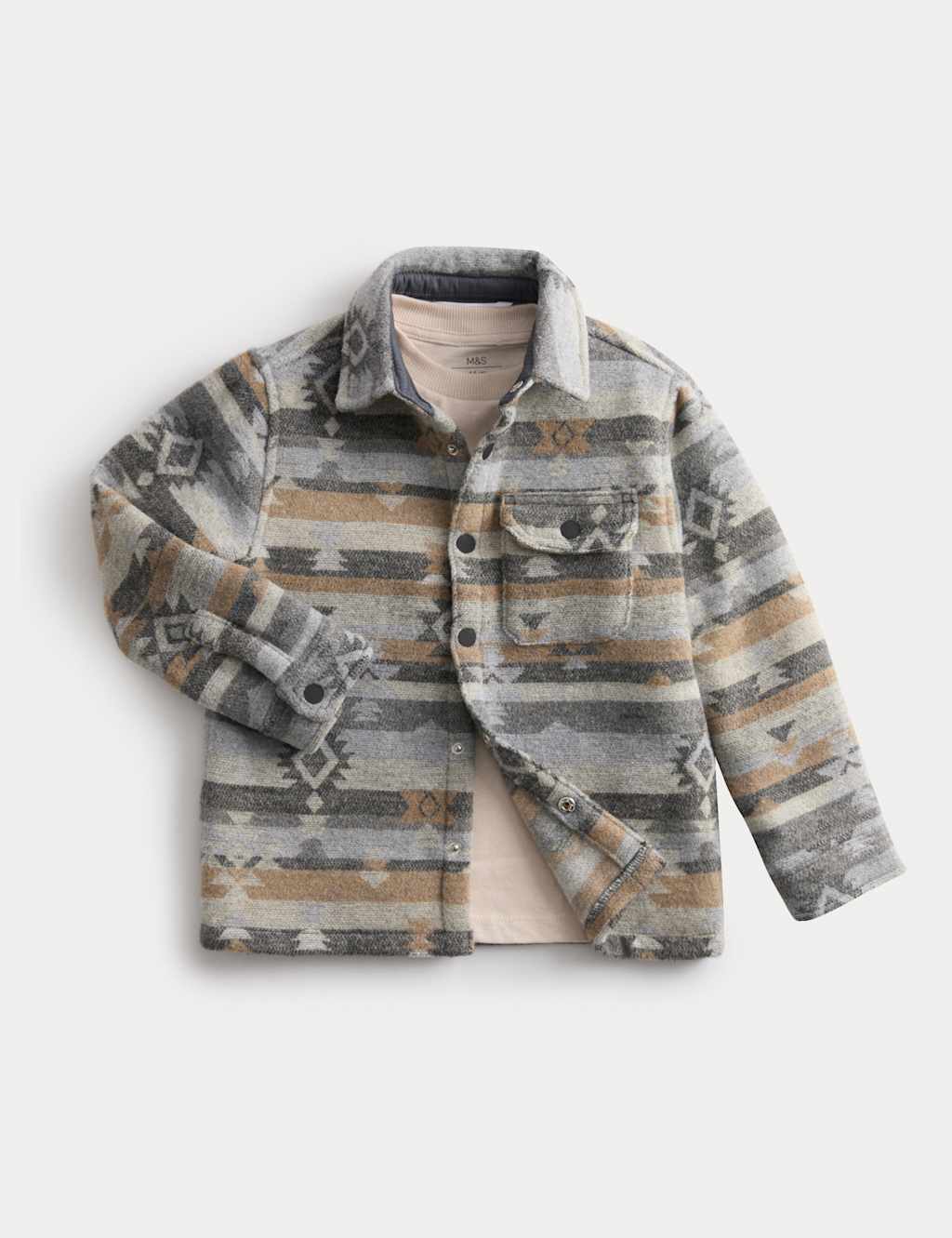 M&S Patterned Shirt & T-Shirt Set (2-8 Yrs) Neutral