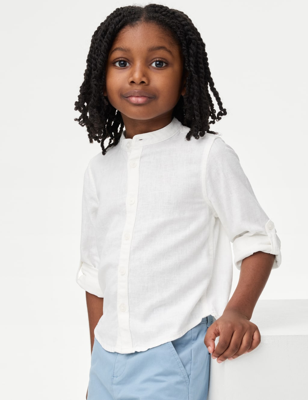 Linen Rich Grandad Collar Shirt (1-8 Yrs)
