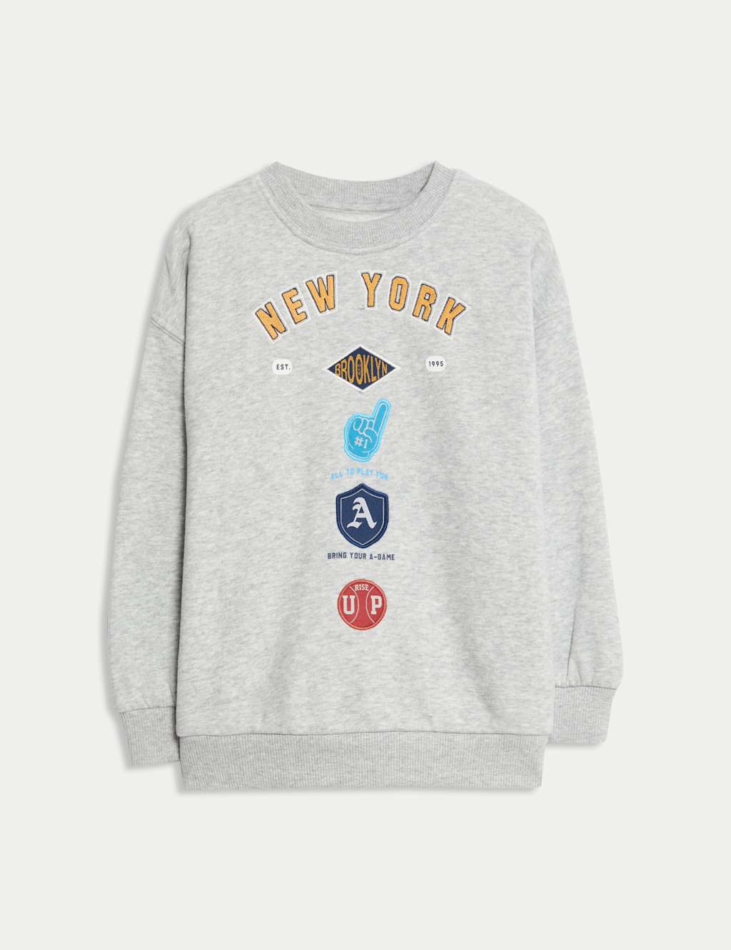 M&S Collection Boys Cotton Rich Sweatshirt (2-8 Yrs) - 2-3 Y - Grey Mix, Grey Mix