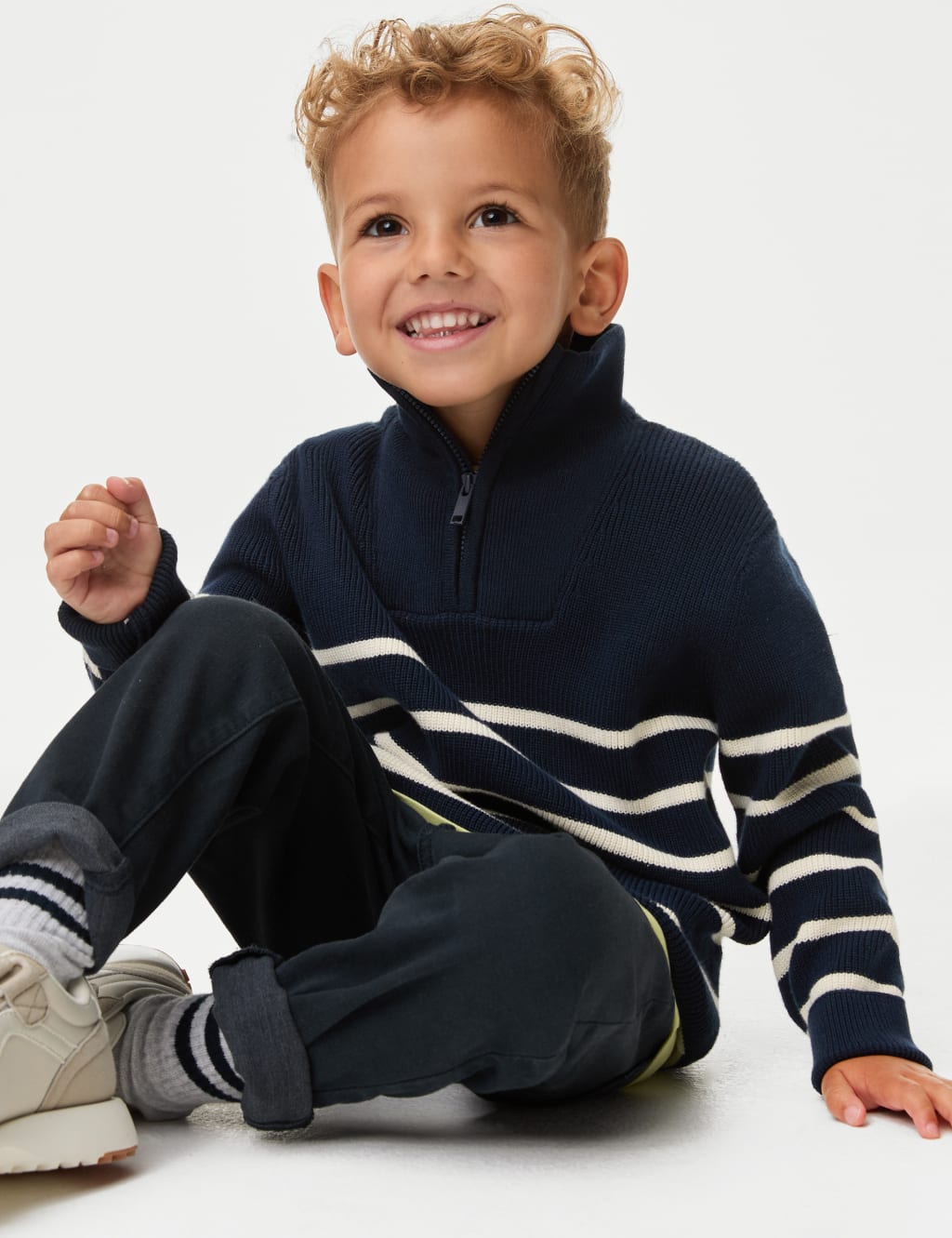 Pure Cotton Striped Half Zip Jumper (2-8 Yrs)