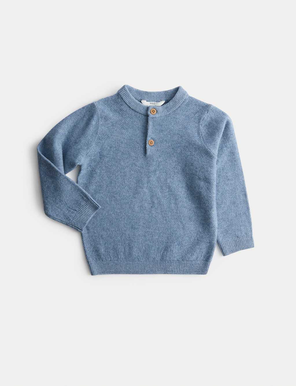 M&S Henley Knitted Jumper (0-8 Yrs) Mid Blue