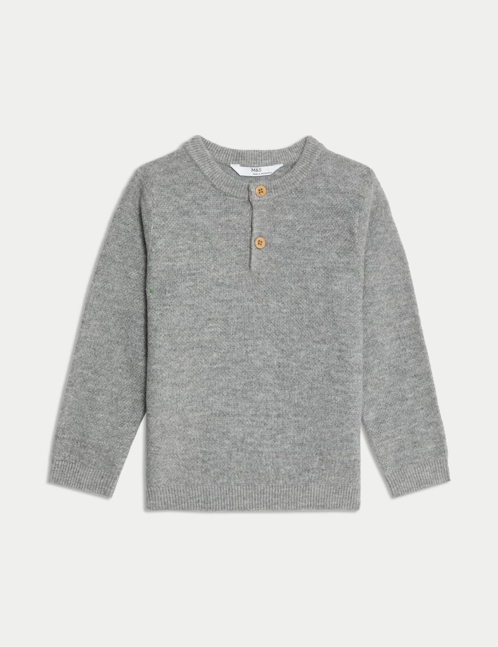 M&S Henley Knitted Jumper (0-8 Yrs) Grey