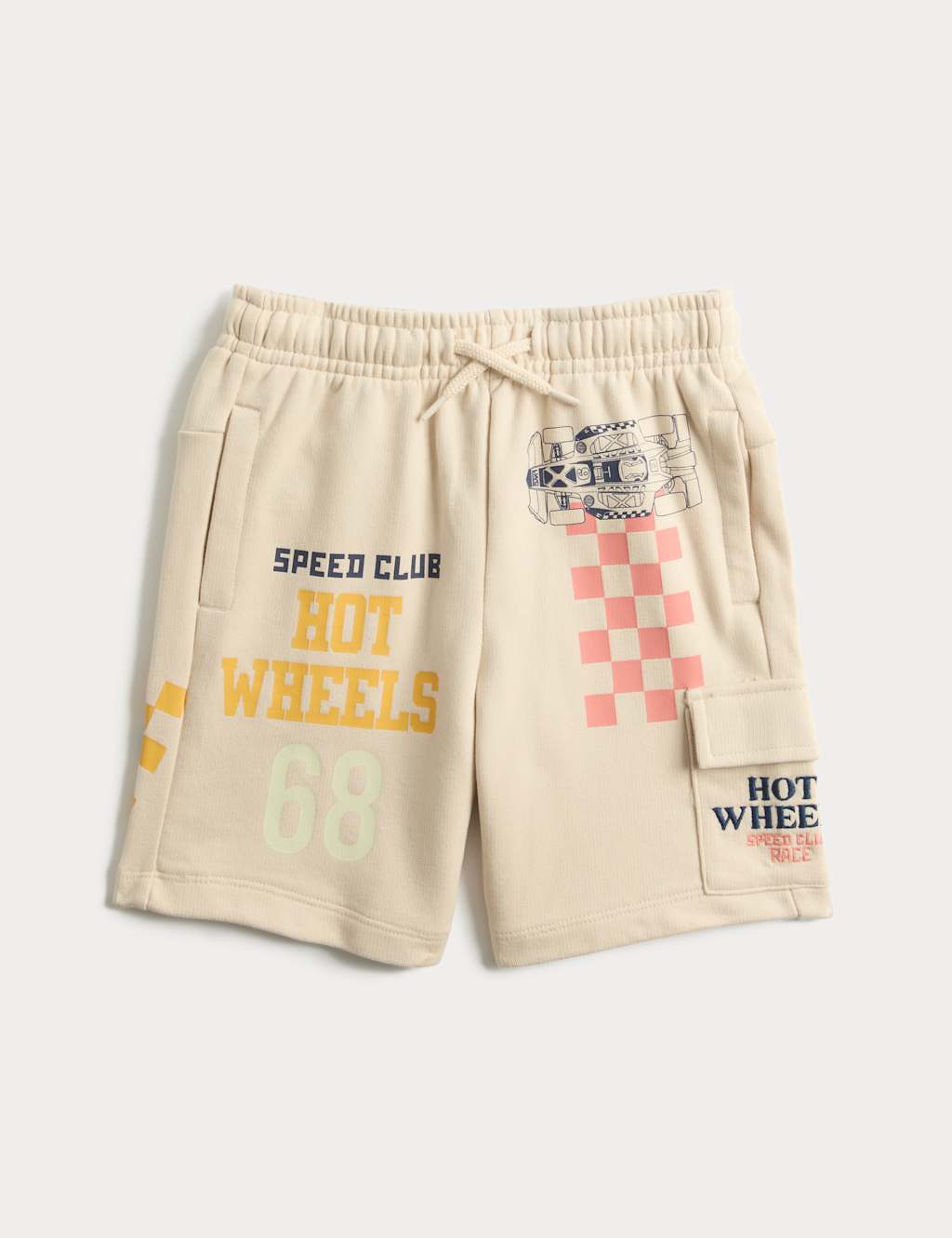 M&S Boys Cotton Rich Hot Wheels Shorts (2-8 Yrs) - 4-5 Years - Cream