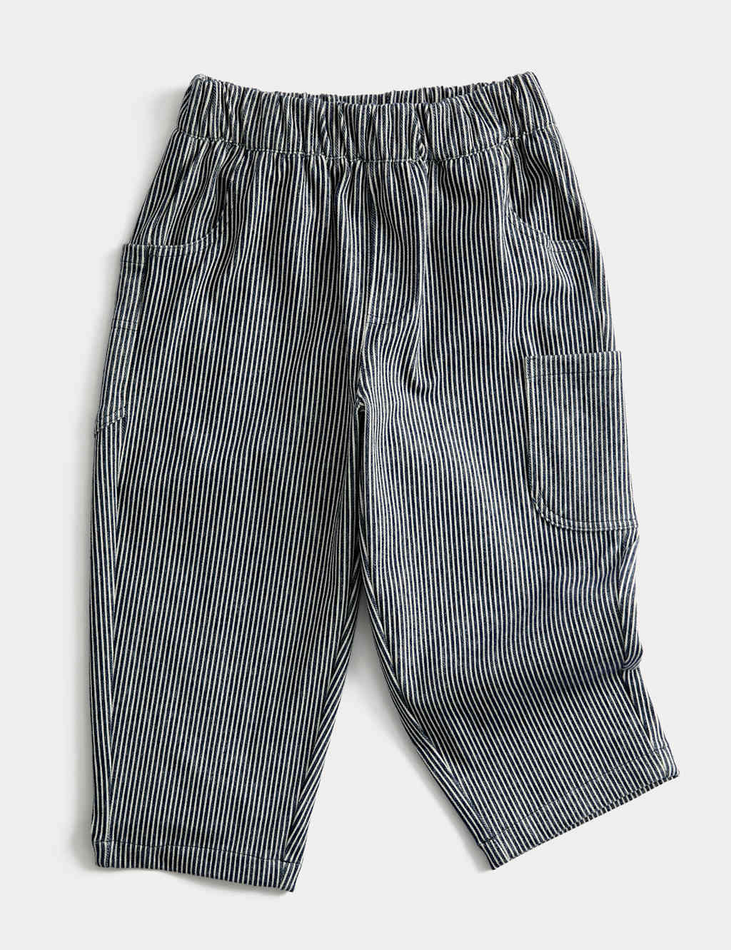 M&S Boys Barrel Fit Cotton Blend Striped Trousers (1-8 Yrs) - 12-18 Months - Navy Mix