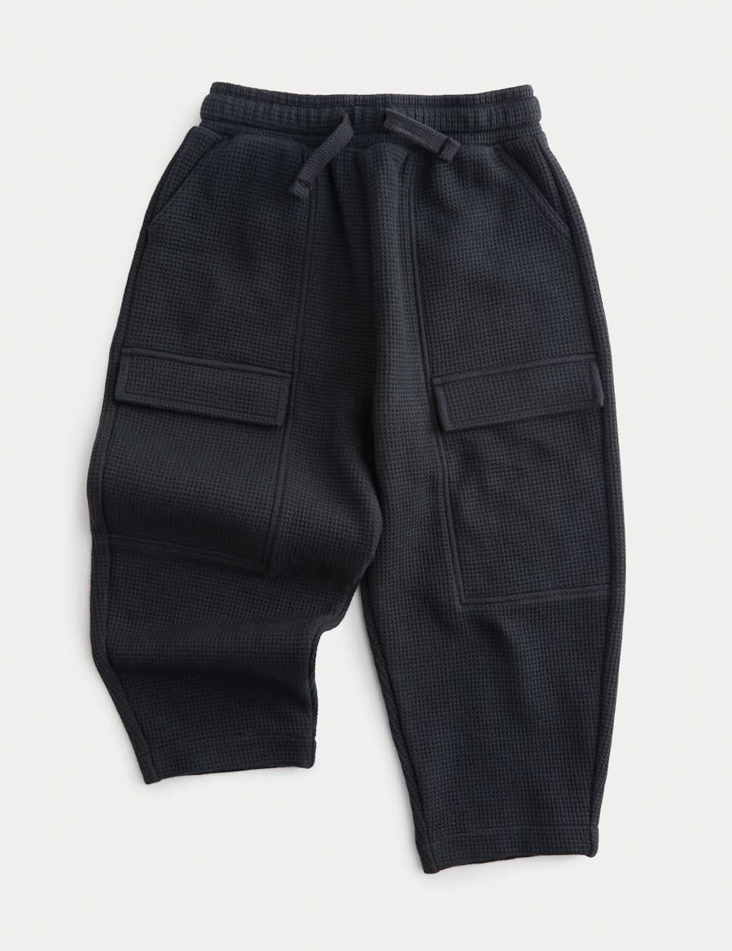 M&S Pure Cotton Waffle Cargo Joggers Black