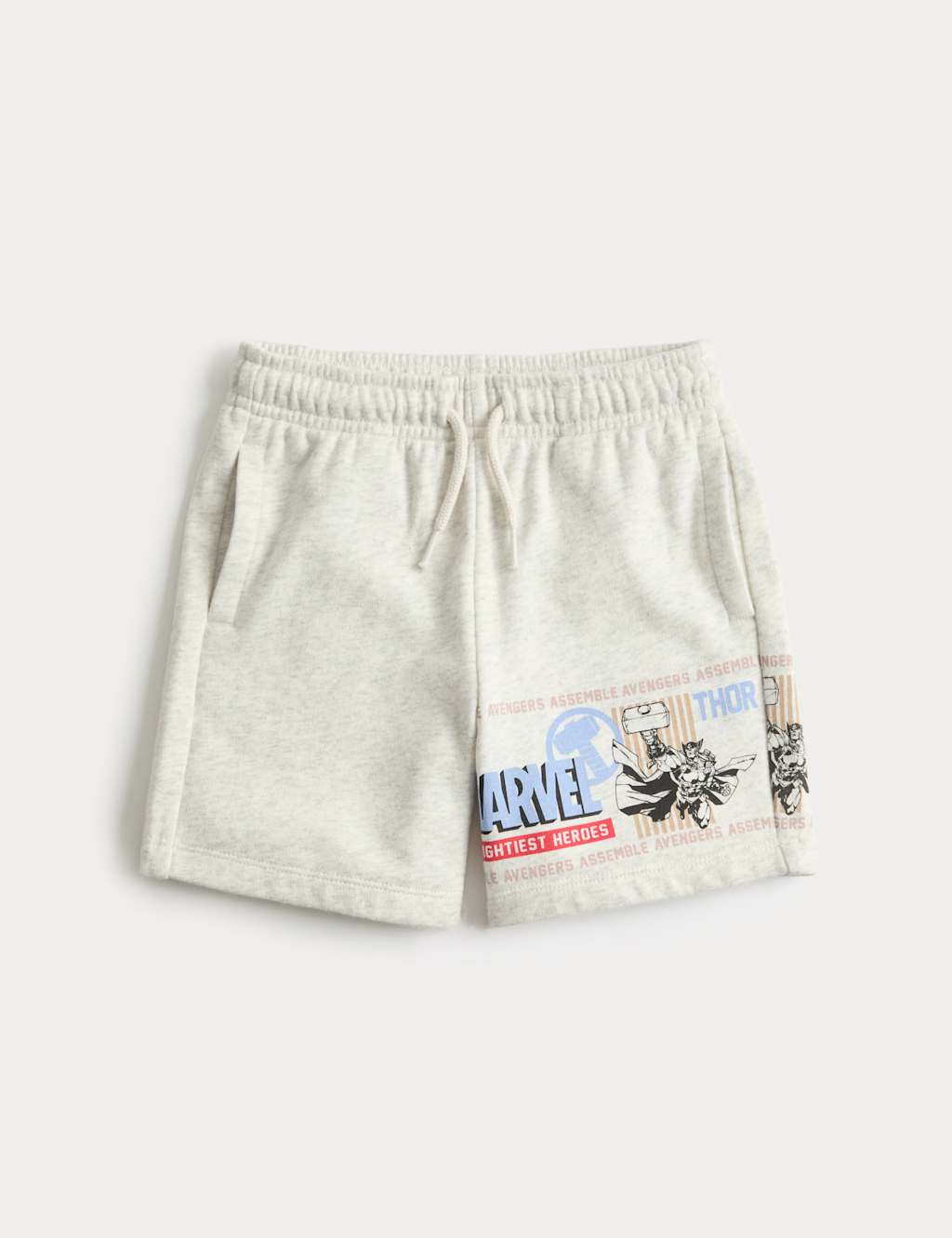 M&S Boys Cotton Rich Marvel Sweat Shorts (2-10 Yrs) - 3-4 Years - Grey Marl