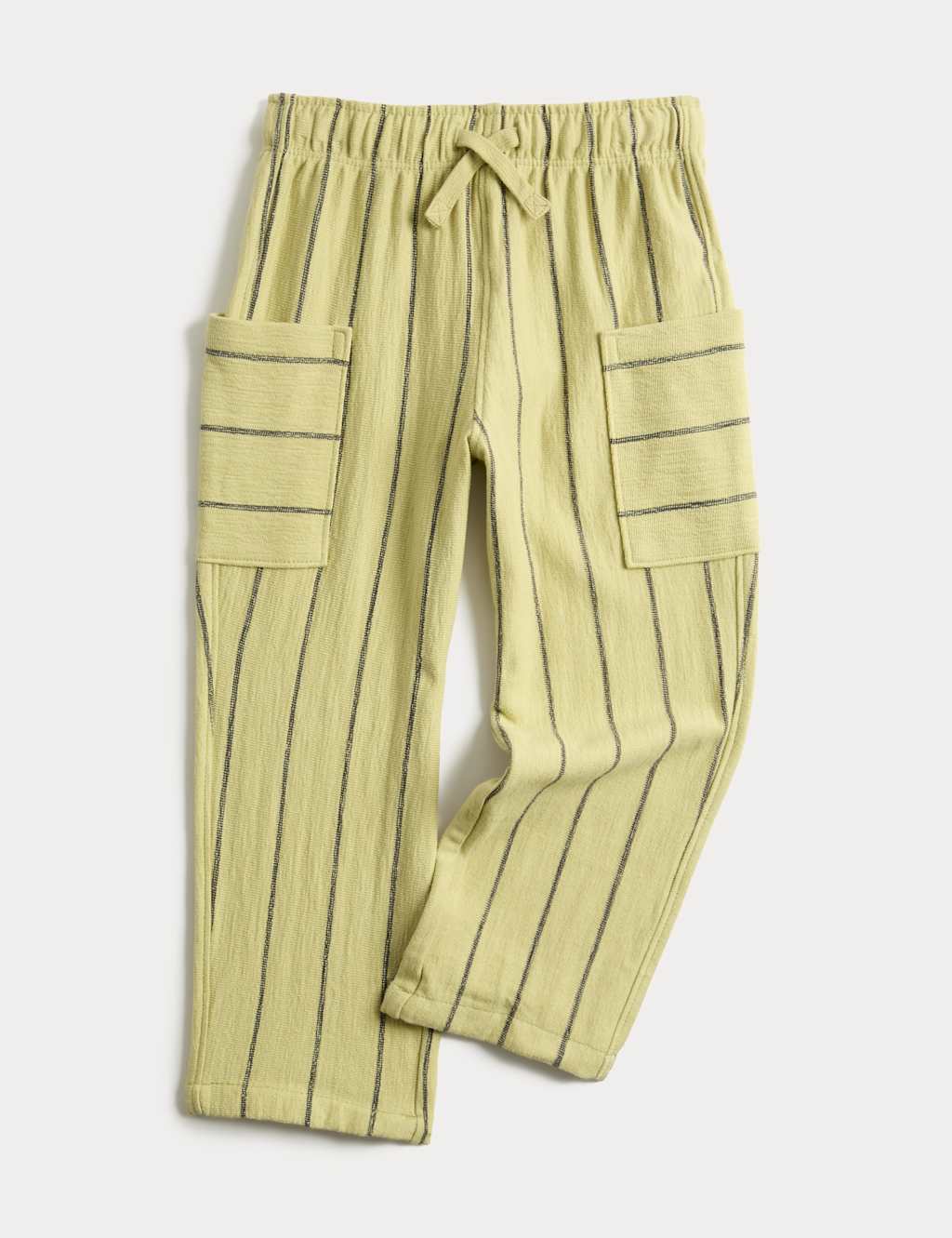 M&S Boys Pure Cotton Textured Striped Trousers (2-8 Yrs) - 2-3 Years - Green Mix