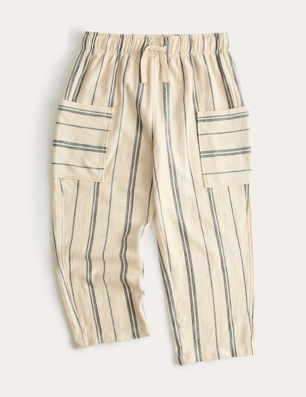 M&S Boys Pure Cotton Textured Striped Trousers (2-8 Yrs) - 7-8 Years - Cream Mix