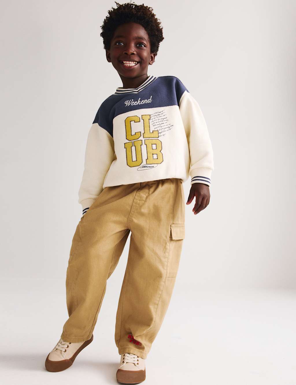 M&S Boys Cotton Rich Pull On Cargo Trousers (2-8 Yrs) - 7-8 Years - Neutral