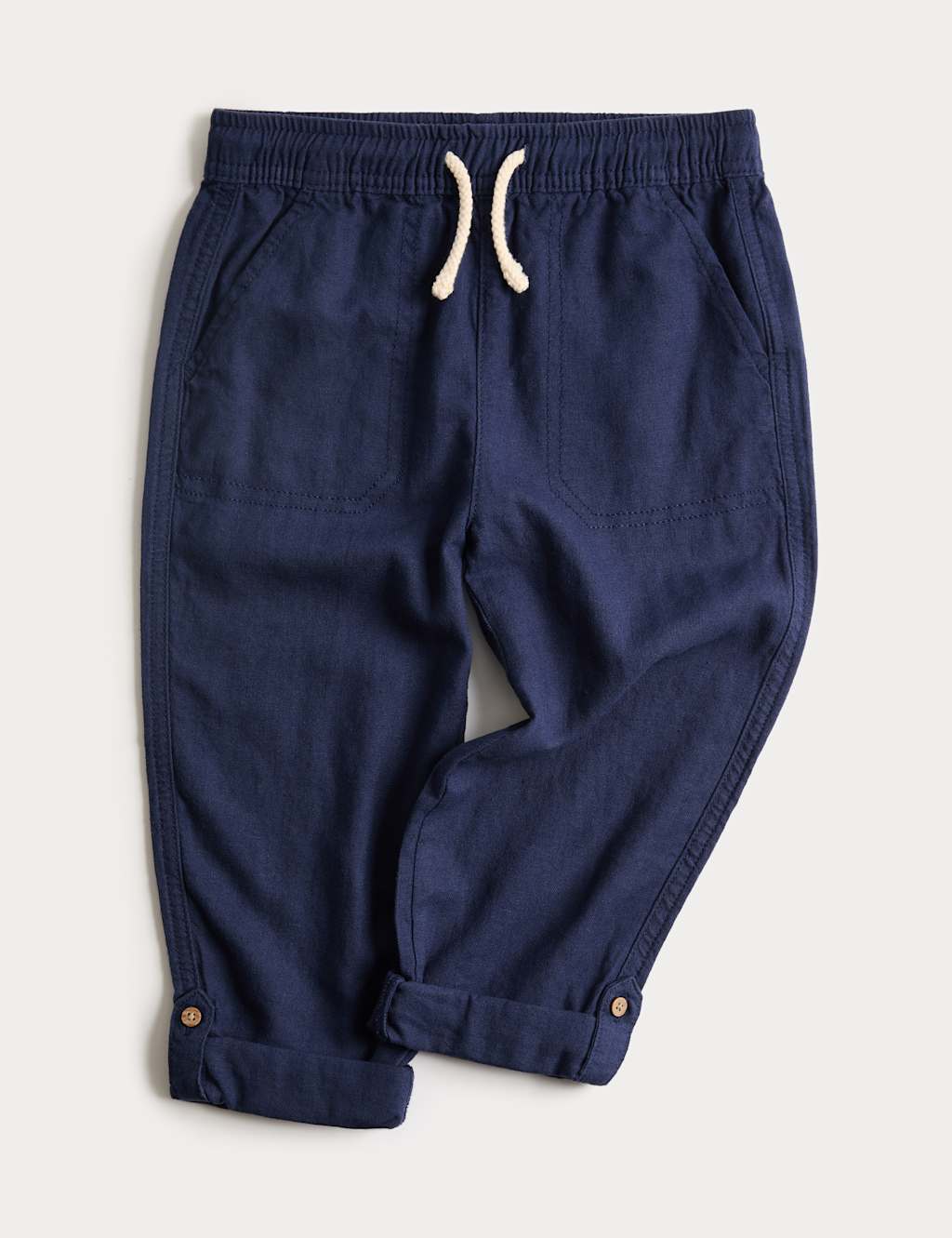 M&S Boys Linen Rich Trousers (2-8 Yrs) - 2-3 Years - Navy