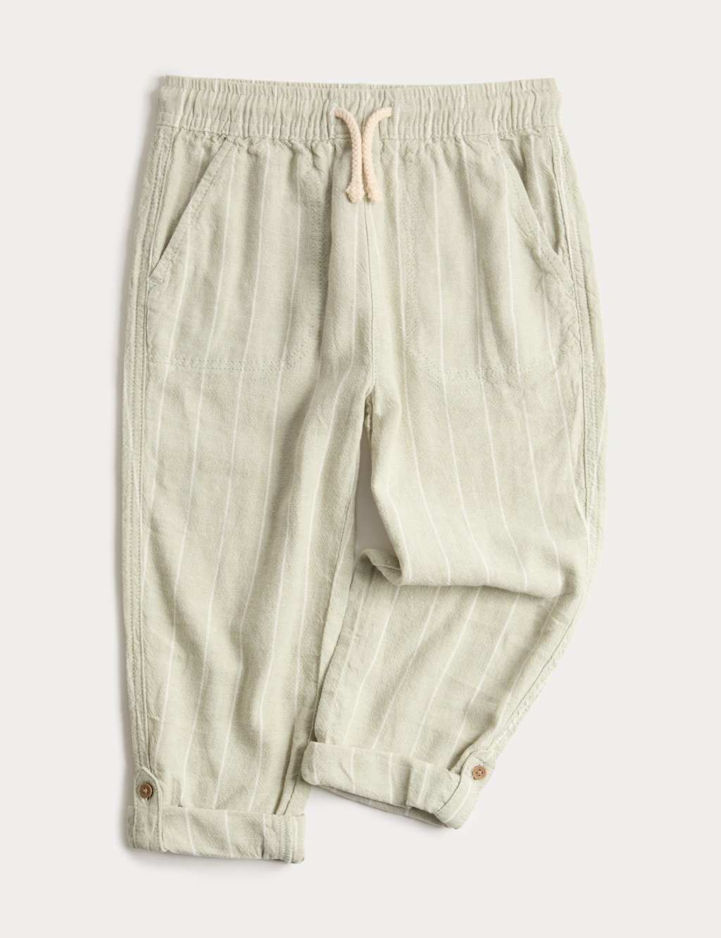 M&S Boys Linen Rich Trousers (2-8 Yrs) - 5-6 Years - Green Mix