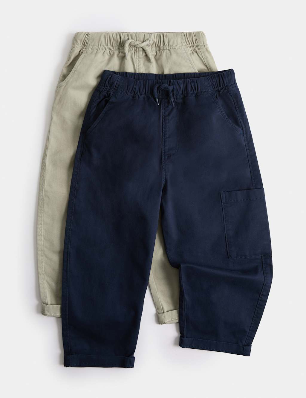 M&S Boys 2 Pack Cotton Rich Trousers (2-8 Yrs) - 2-3 Years - Navy Mix