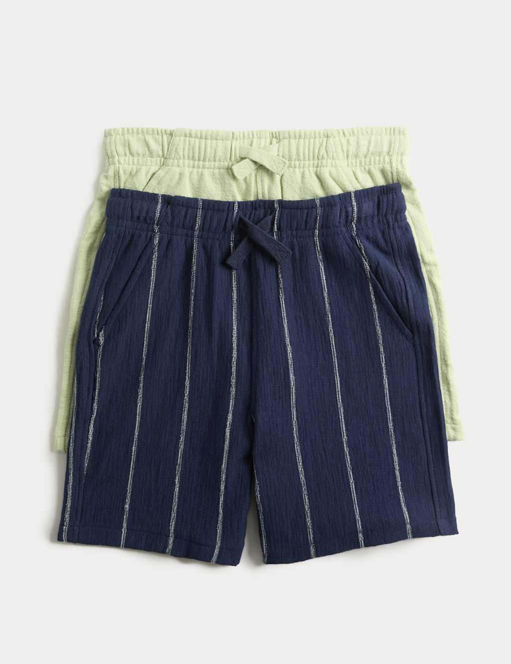 M&S Boys 2 Pack Pure Cotton Textured Shorts (2-8 Yrs) - 2-3 Years - Navy Mix