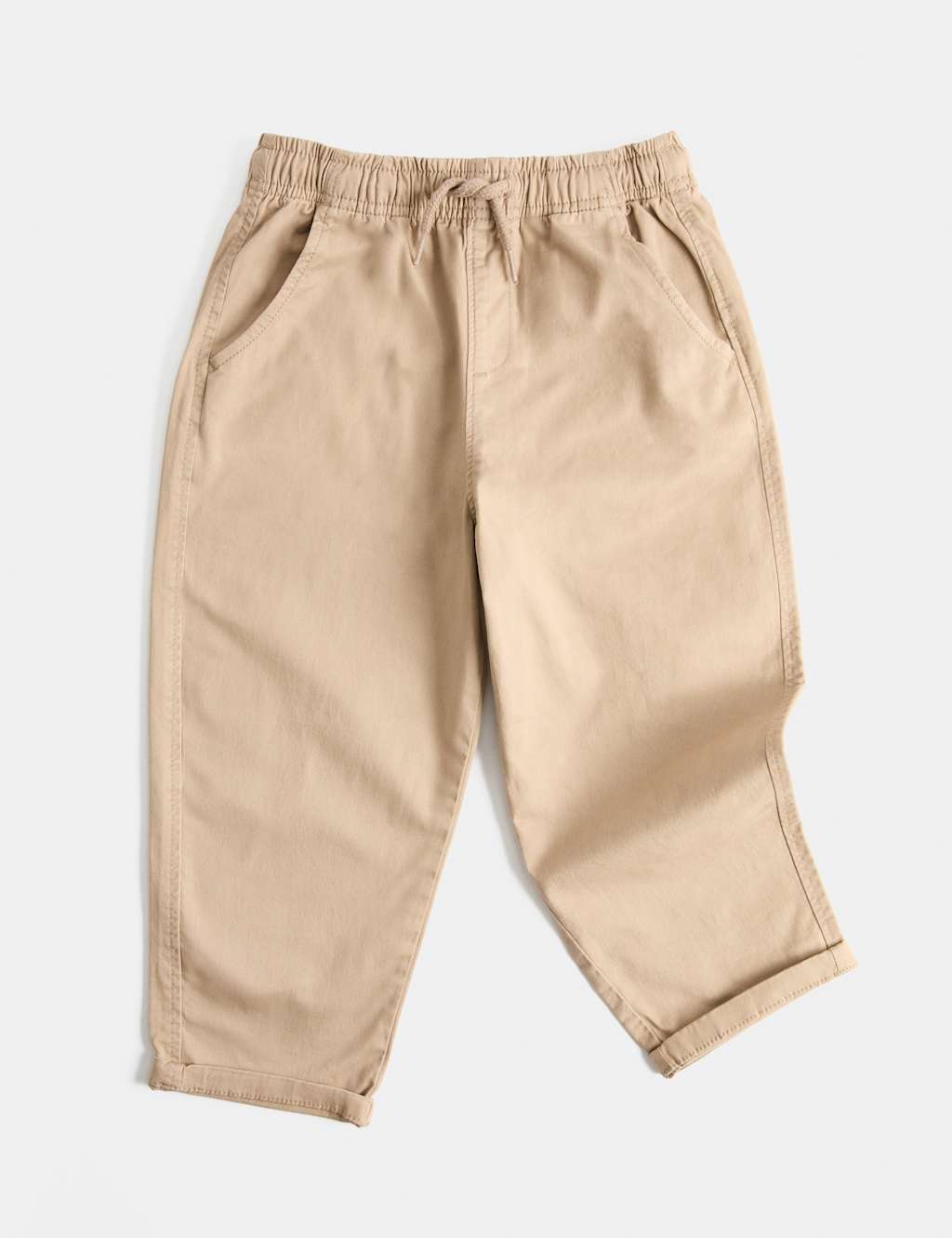 M&S Boys Cotton Rich Pull On Cargo Trousers (2-8 Yrs) - 7-8 Years - Neutral