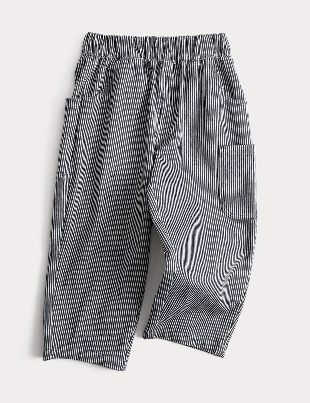 M&S Boys Cotton Blend Striped Balloon Trousers (2-8 Yrs) - 7-8 Years - Navy Mix