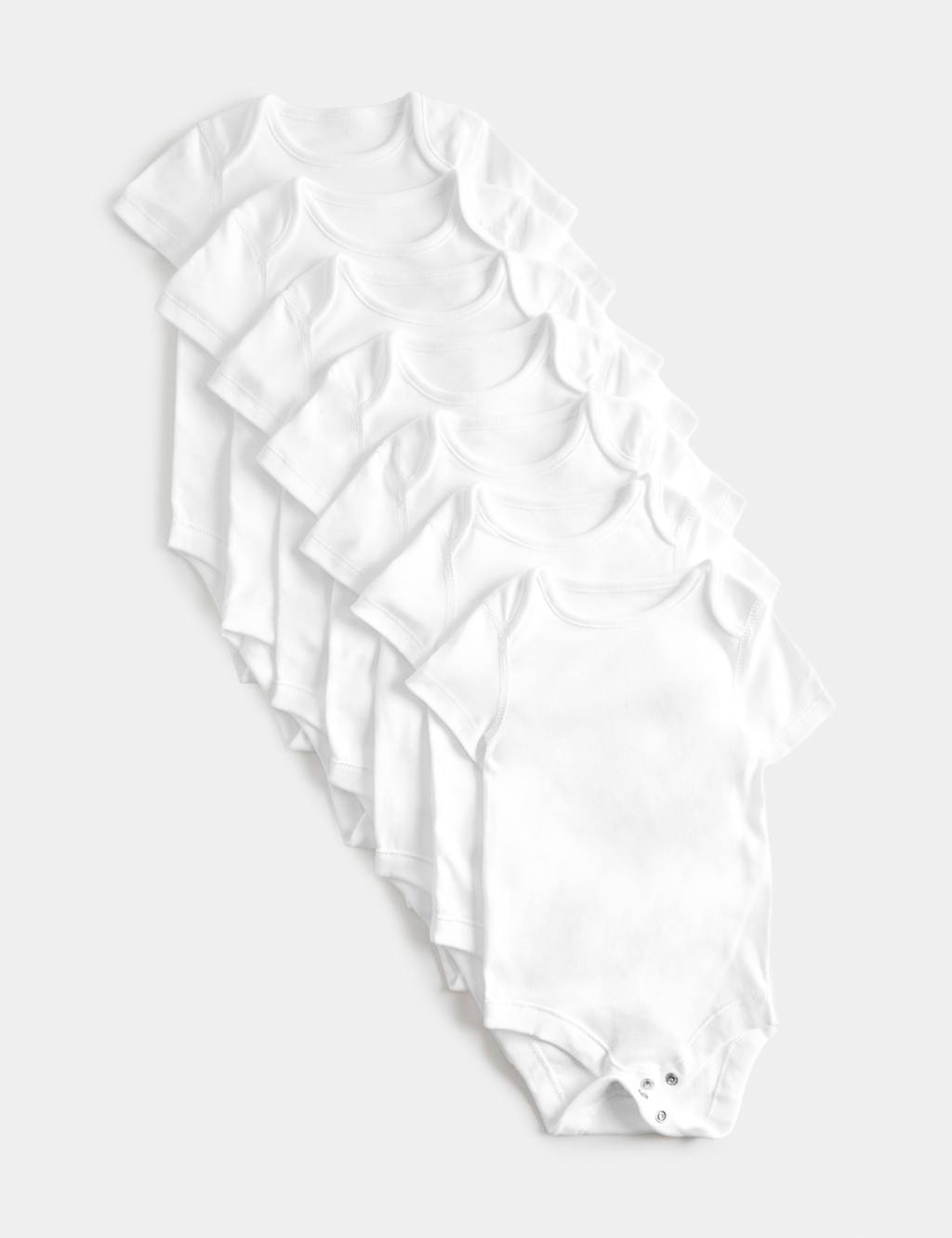 M&S Kids 7 Pack Pure Cotton Short Sleeve Bodysuits (5lbs-3 Yrs) - Tiny - White
