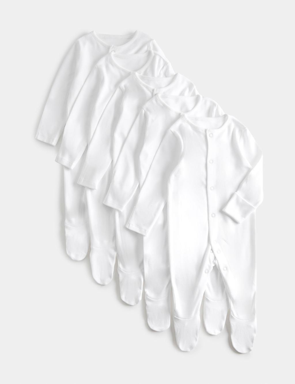 M&S Kids 5 Pack Pure Cotton Sleepsuits (5lbs-3 Yrs) - Tiny - White