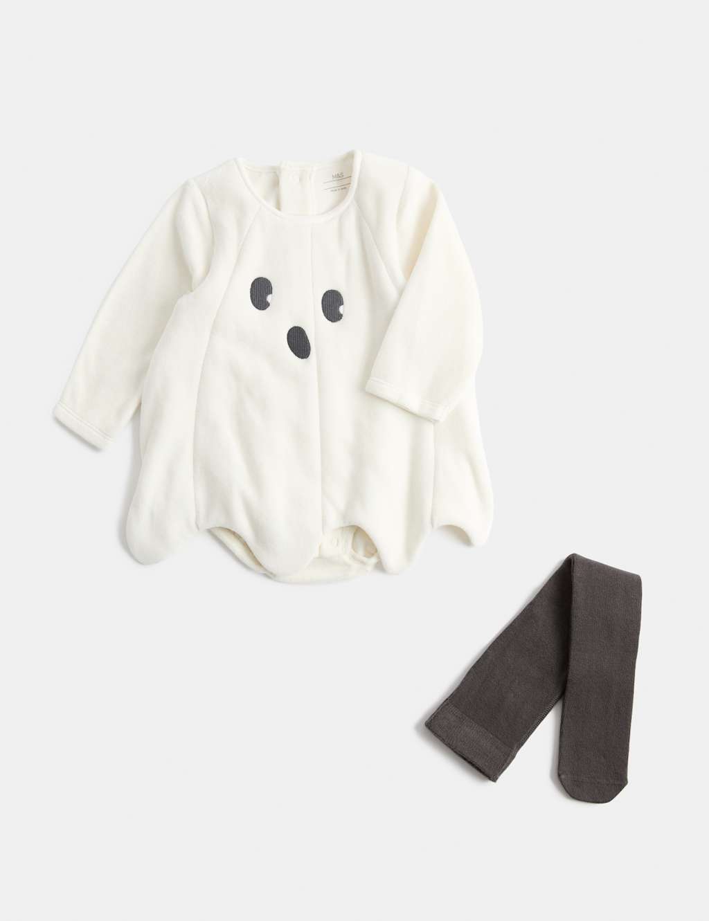 M&S Kids Halloween Ghost Bodysuit with Tights (0-24 Mths) - Newborn - White Mix
